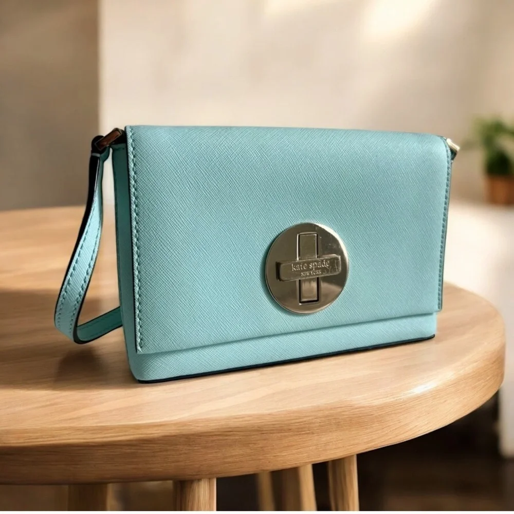 Kate Spade Light Blue Crossbody Bag with Gold Accents